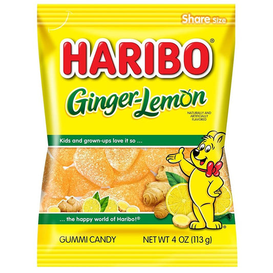 USA Haribo Ginger Lemon 4oz Peg Bags